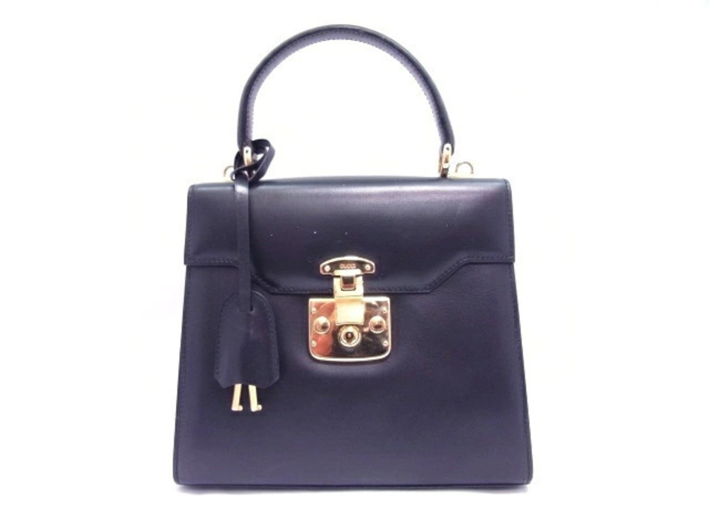 Gucci Shoulder Handbag Calfskin Navy Blue